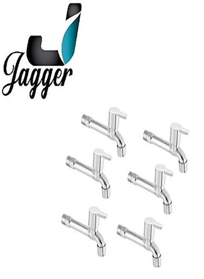JAGGER صنابير جاغر JLT01 مارك المصنوعة من الفولاذ المقاوم للصدأ ذات الجسم الطويل للحمامات والمطابخ، مطلية بالكروم، مزودة بتركيب ربع دورة (شفة جدارية وشريط تفلون)، مجموعة من (6). - Image 2
